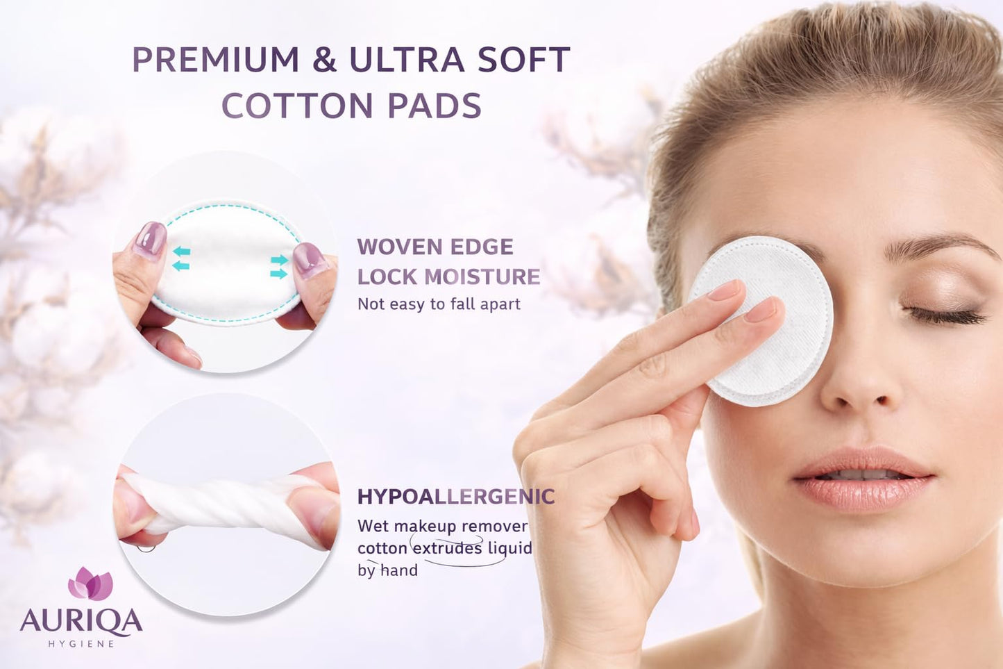 Organic Cotton Pads for Face – Pack of 6, 80 Double-Sided Embossed Soft White Cotton Rounds – Makeup Remover Pads, Facial Cotton Balls, Reusable Skincare Rounds for Toner and Gentle Cleansing