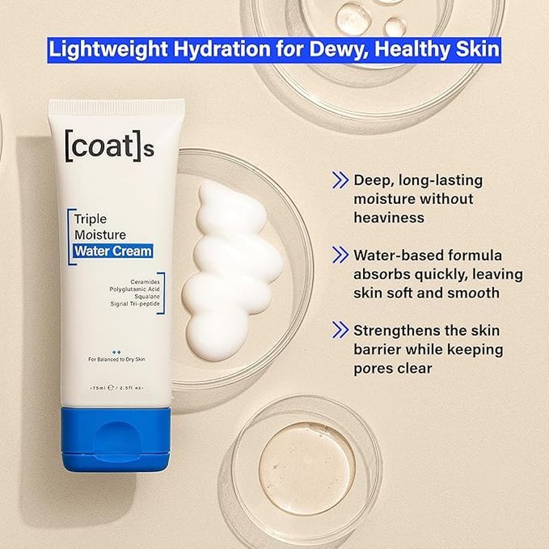 Triple Moisture Water Cream | Lightweight Gel Moisturizer for Balanced Skin, Fragrance-Free, 30-Day Supply