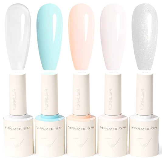VENALISA 10 ML Gel Nail Polish Set, 5 Pcs Pink Yellow Blue Gel Polish Color High Gloss Soak Off U V Nail Manicure Salon DIY