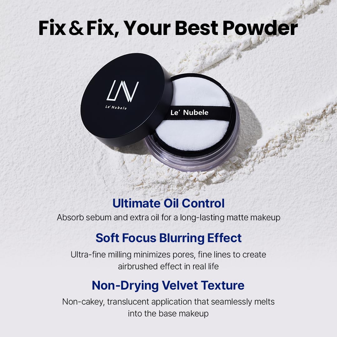 Le Nubele Azulene Face Cover Fixing Powder for Oily Sensitive Skin | Azulene + Talc Free | Blurring Setting Powder, Translucent Face Powder, Setting Powder Makeup, Korean Makeup | 10g•0.35oz