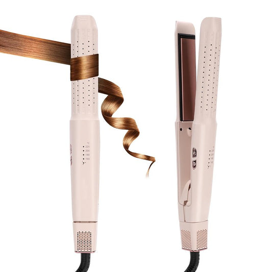 Hair Straightener and Curler, 2-in-1 Flat Iron & Airflow Curling Iron, Cool Air Hair Styling Tool, Ceramic Hair Straightener for Women, Dual Voltage, Blush Pink
