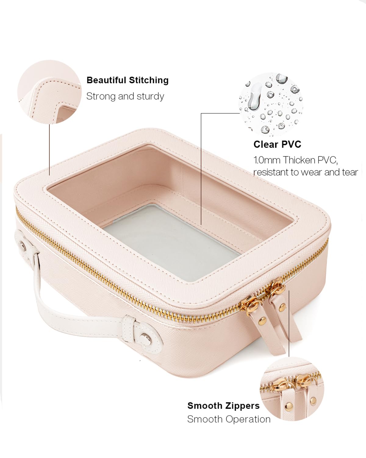 FFpaw 2Pcs Travel Clear Makeup Bag, Large Cosmetic Bag Case with Zipper Portable Makeup Pouch Toiletry Bag Women Traveling Cosmetic Organizer Storage Bag Car Organizer Car Essentials for Women