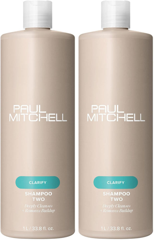 Paul Mitchell Shampoo Two,Clarifying Shampoo,Deep Cleanses + Removes Buildup,For All Hair Types,Especially Oily Hair,33.8 fl. oz.,(Pack of 2)