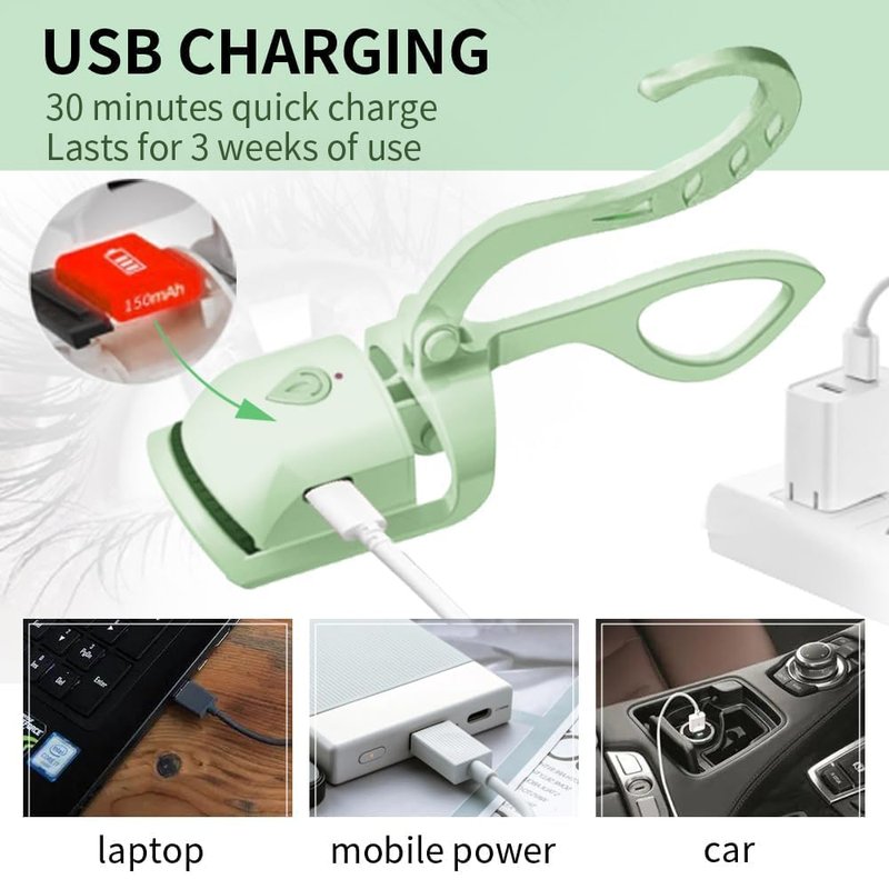 Heated Eyelash Curler, Fast 5s Heat up, 24 Hours Long Lasting, Rechargeable Electric Lash Curler, Temperature Control, Safe Anti-Burn Eye Lash Curler, Quick Natural Curling Lashes (Green)