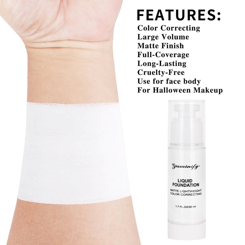 Paminify 50ml Clown White Liquid Foundation for Halloween,White Face Paint Waterproof Foundation for Skeleton Goth Vampire Joker Ghost Mime Gothic Base,Pale Face Makeup for Cosplay
