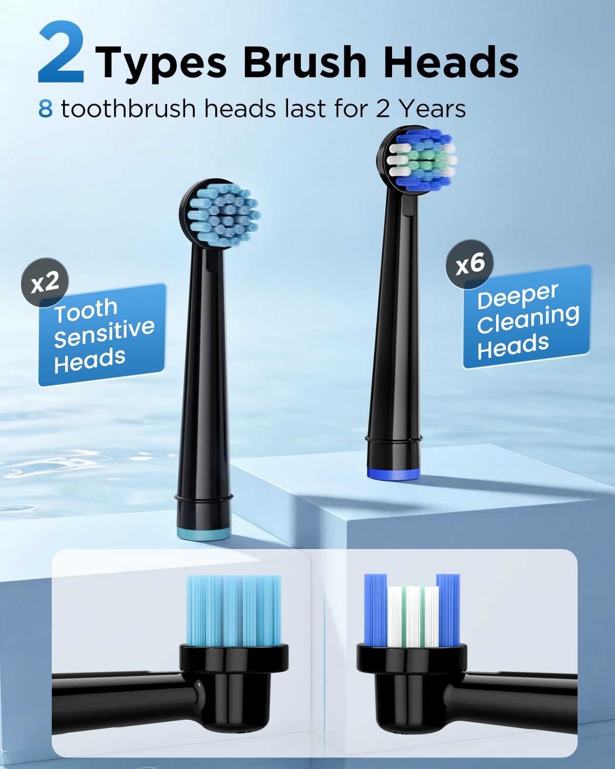 Rtauys Rotating Electric Toothbrush for Adults with 8 Brush Heads (2 Types), 5 Modes Rechargeable Power Toothbrush with Travel Case and 2 Minute Smrte Timer