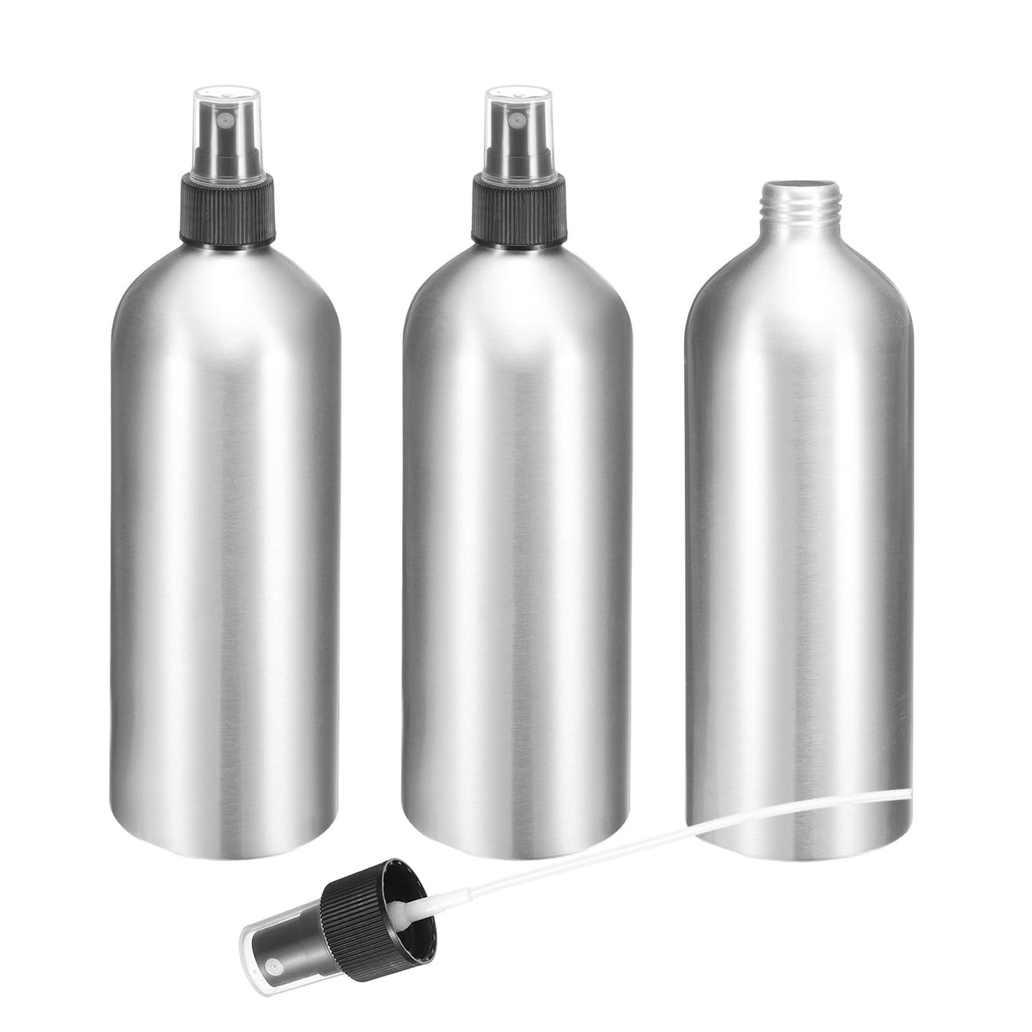 HARFINGTON 3pcs Aluminum Fine Mist Spray Bottles 500ml/16oz Metal Small Liquid Alcohol Refillable Travel Container with Black Plastic Nozzle Cap for Perfume Skincare Cosmetic Storage Bottle