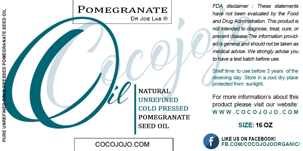 Dr Joe Lab Pomegranate Seed Oil 16 oz Pure Natural Cold Pressed Unrefined Extra Virgin - for Hair Skin Body Nail and Beard - Moisturizing, Soothing, Hydrating, & Nourishing