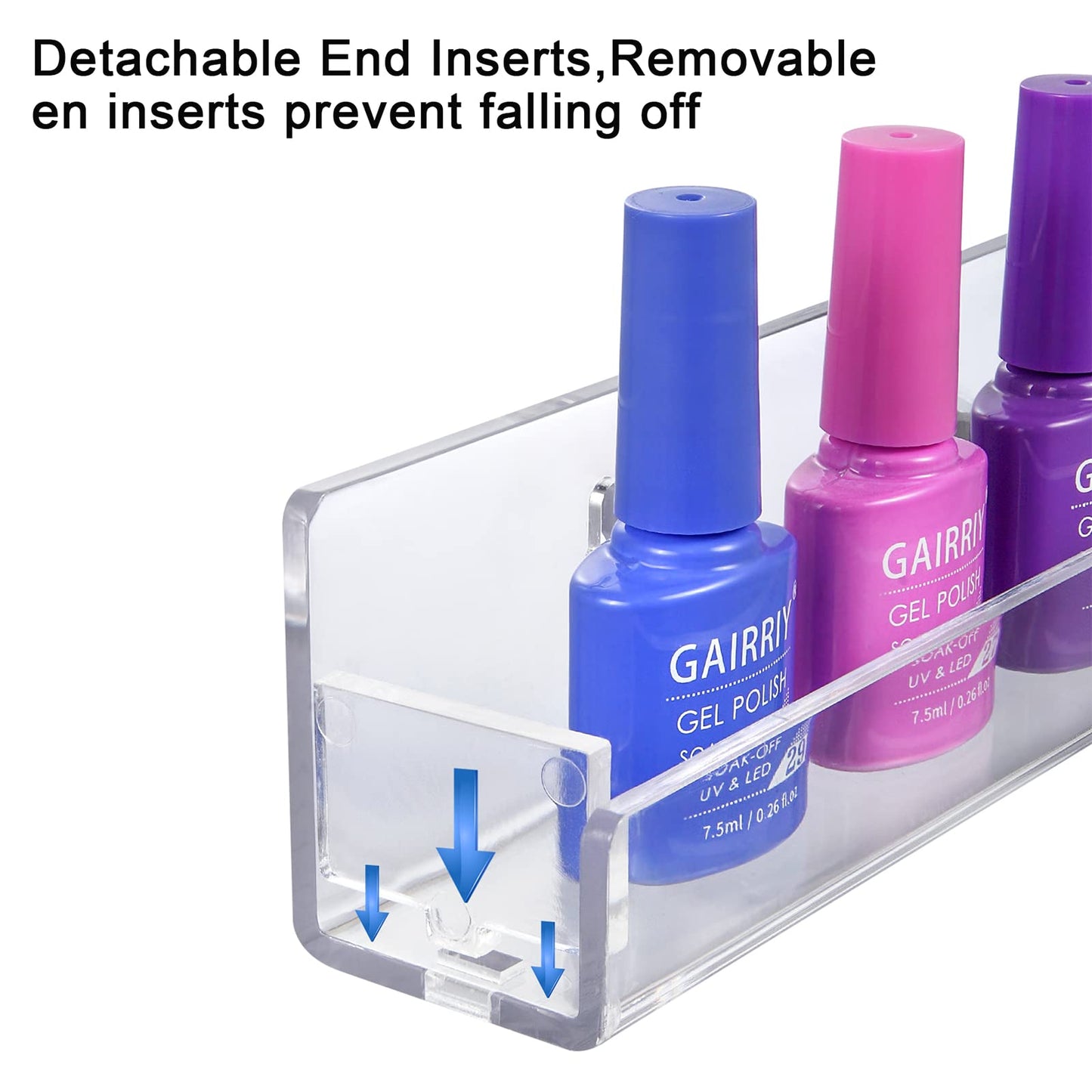trophable 8 Pack Nail Polish Rack Wall Mounted Shelf with Removable Anti-Slip End Inserts, Clear Acrylic Nail Polish Organizer Wall Rack Display 128 Bottles…