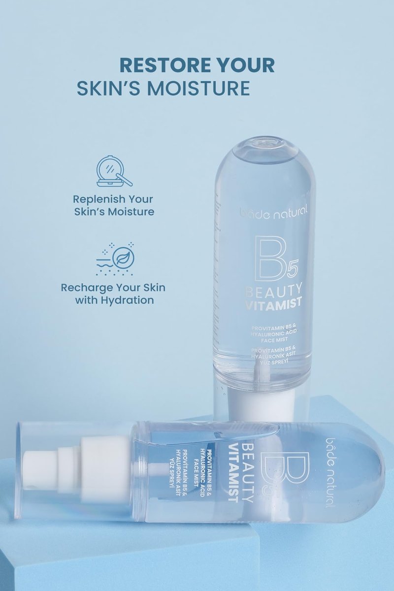 Bade Natural Vitamin Mist with ProVitamin B5 & Hyaluronic Acid – Deep Hydration Face Spray for Soft, Smooth & Supple Skin, Refreshing Facial Mist for Daily Moisture, 100 ml
