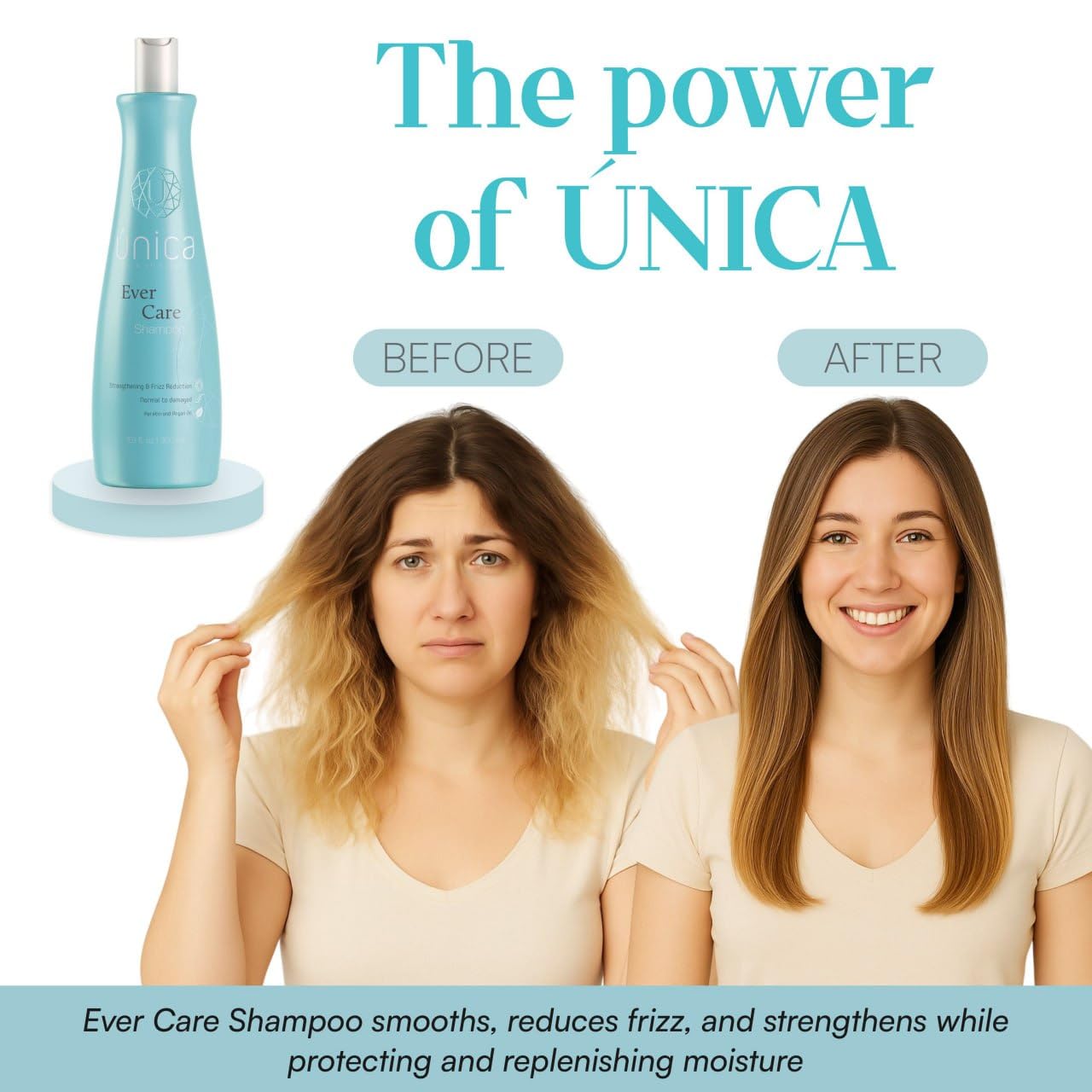 UNICA Work of Beauty Ever Care Smoothing Shampoo – Keratin, Collagen & Argan Oil for Frizz Control, Repair & Hydration – Daily Lightweight Cleanser for Dry, Curly & Damaged Hair – 10 oz