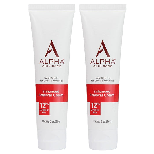 Alpha Skin Care Enhanced Renewal Cream, Anti-Aging Formula, 12% Glycolic Alpha Hydroxy Acid (AHA), Reduces Lines & Wrinkles, For Normal to Dry Skin, 2 oz, Pack of 2