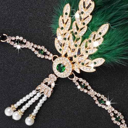 Tongcloud 1920s Flapper Feather Headband Roaring 20s Gatsby Headpiece Women's 1920s Headband Flapper Feather Headpiece