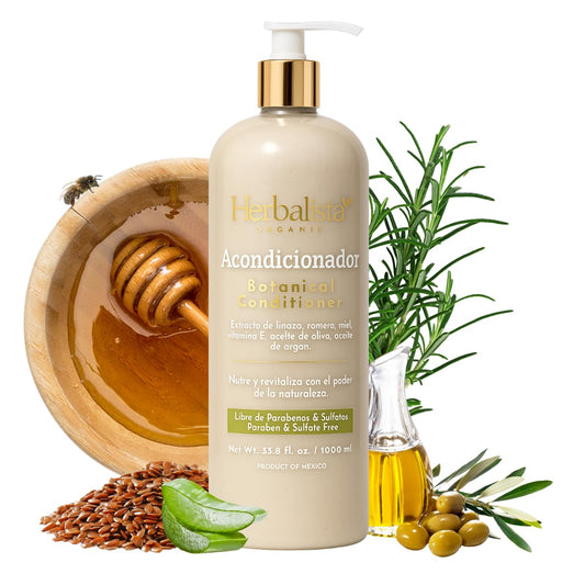 HERBALISTA Viral Herbal Conditioner/Acondicionador 1000ml (33.8 fl oz) – With Rosemary, Coconut Oil, Flaxseed Extract, Aloe, Honey, Vitamin E & Olive Oil – Suaviza, Nutre, Hidrata – 100% Natural