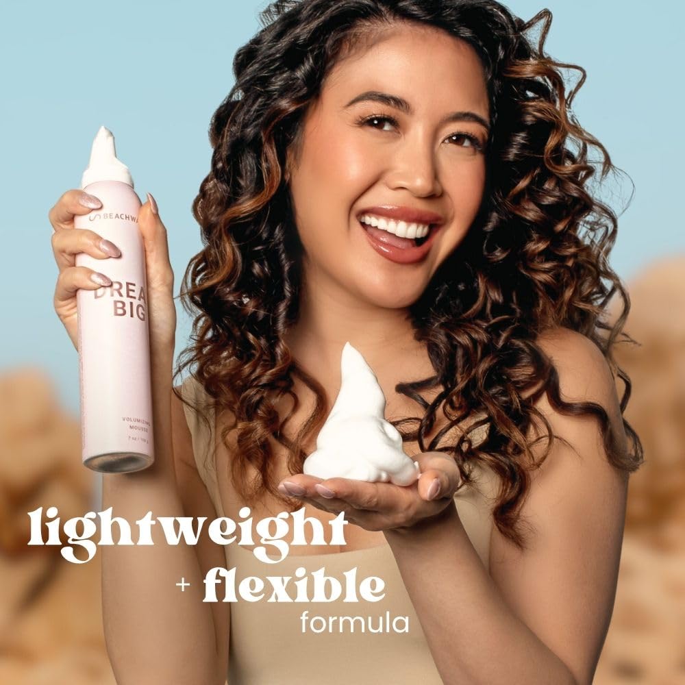 Beachwaver The Co. Dream Big Volumizing Mousse - Full Size (7 Oz) | Lightweight, Flexible Vegan Mousse for Volume & Hold | Add Fullness to Damp or Dry Hair | Polynesian Pink Sugar Fragrance
