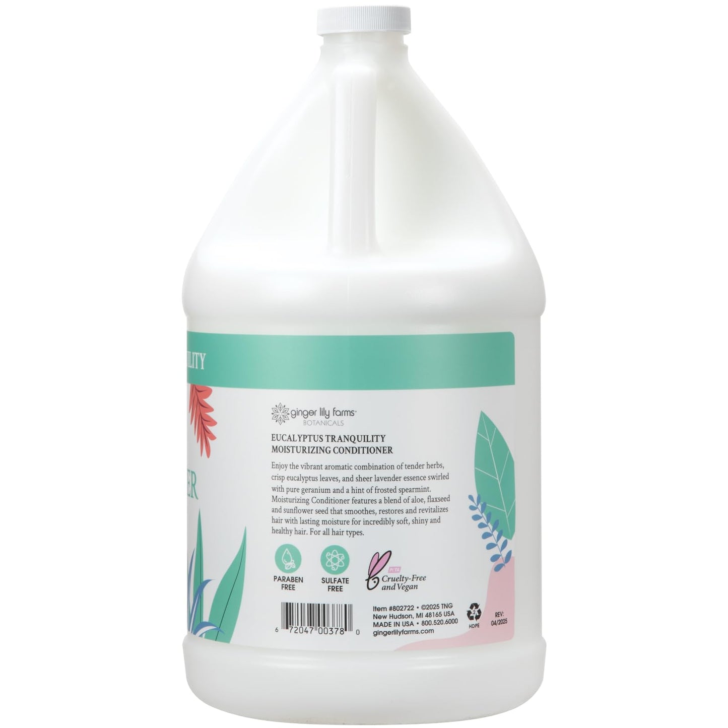 Ginger Lily Farms Botanicals Moisturizing Conditioner for Dry Hair, Eucalyptus Tranquility, 100% Vegan & Cruelty-Free, 1 Gallon (128 fl oz) Refill