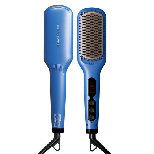 MEGAWISE Ionic Ceramic Hair Straightener Brush, 20-Second Fast Heating Ionic Hot Brush for Smooth, Frizz-Free Hair, Anti-Scald with Auto Shut-Off, Easy Daily Styling for All Hair Types