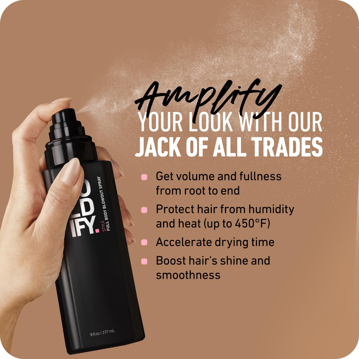 Boldify Full Body Volumizing Hair Spray - Mega-Volume - Blowout Heat Protection Spray with Thickening and Blow Dry Formula for Fine, Thin Hair - For Women & Men
