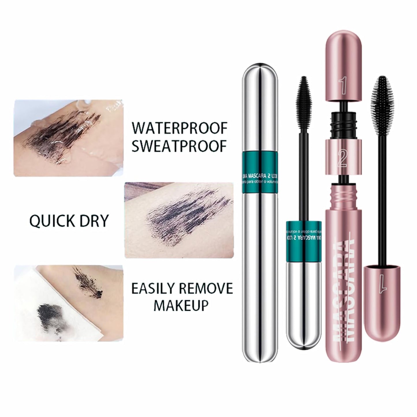 2Pcs 2 Step Lengthening & Volumizing Tubing Mascara, Smudge-Proof, Clump-Free, 2 in 1 Black Mascara For Natural Lengthening And Thickening Effect