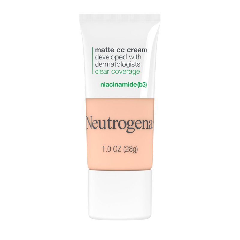 Neutrogena Clear Coverage Flawless Matte CC Cream, Full-Coverage Color Correcting Cream Face Makeup with Niacinamide (b3), Hypoallergenic, Oil Free & -Fragrance Free, Golden Ecru, 1 oz (Pack of 2)