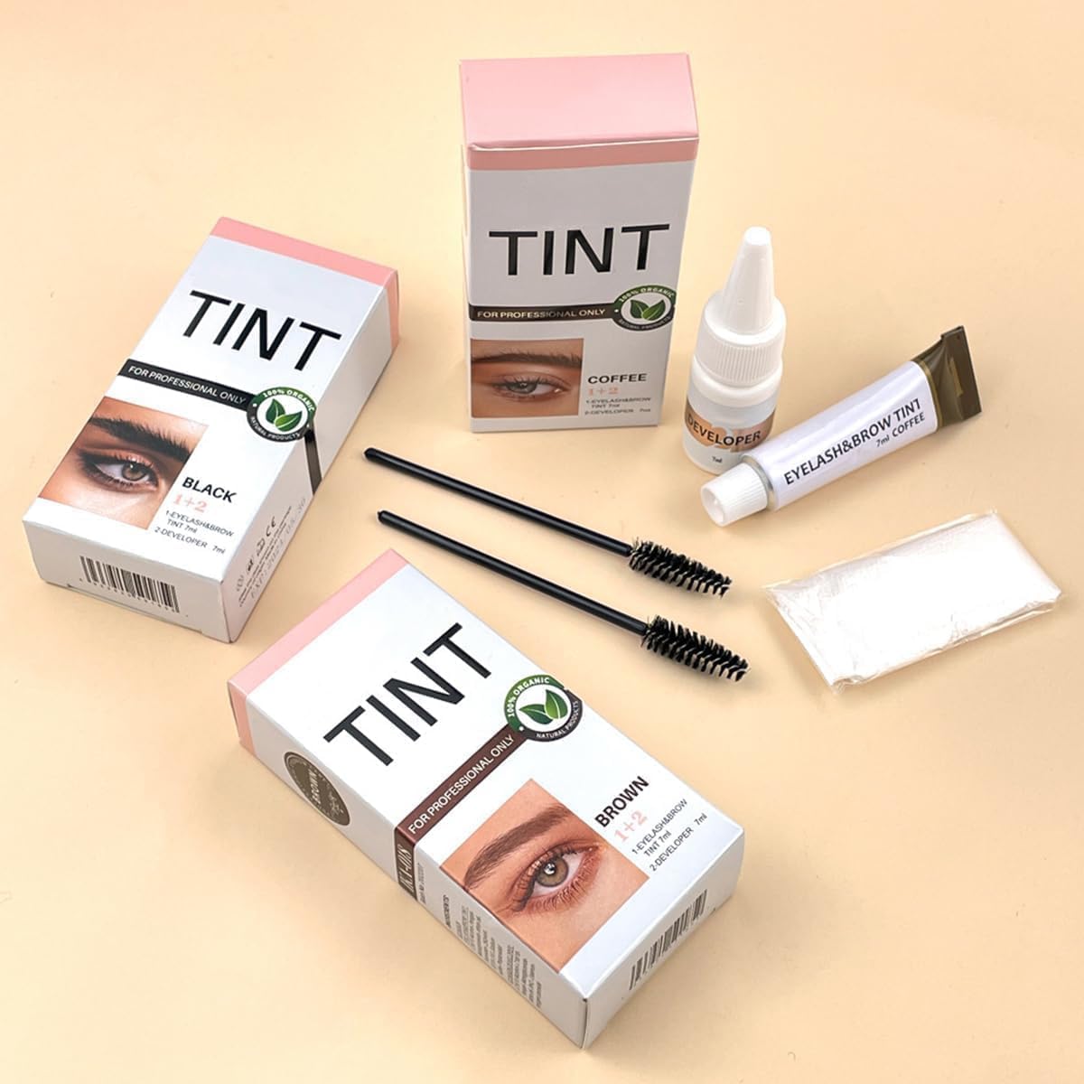 Eyelash & Eyebrow Color Kit, Professional Brown Color Set for Lashes and Brows, Natural Ingredients Stay-True Vibrant Color, Safe & Easy to Use 7ml (Brown)