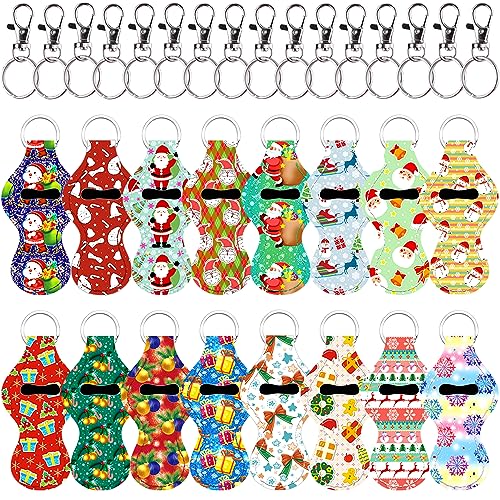 Duufin 16 Pieces Chapstick Holder Keychain with 16 Pieces Metal Clip Cords for Chapstick Tracker and Safeguard