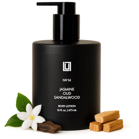 Lulu Candles | Jasmine, Oud & Sandalwood | Moisturizing Body Lotion | Soothing Shea Butter & Aloe | Gentle Lotion Nourishes Dry Skin With Moisture, No Paraben, Dye Free, Non-Greasy - 16 Fl. Oz.