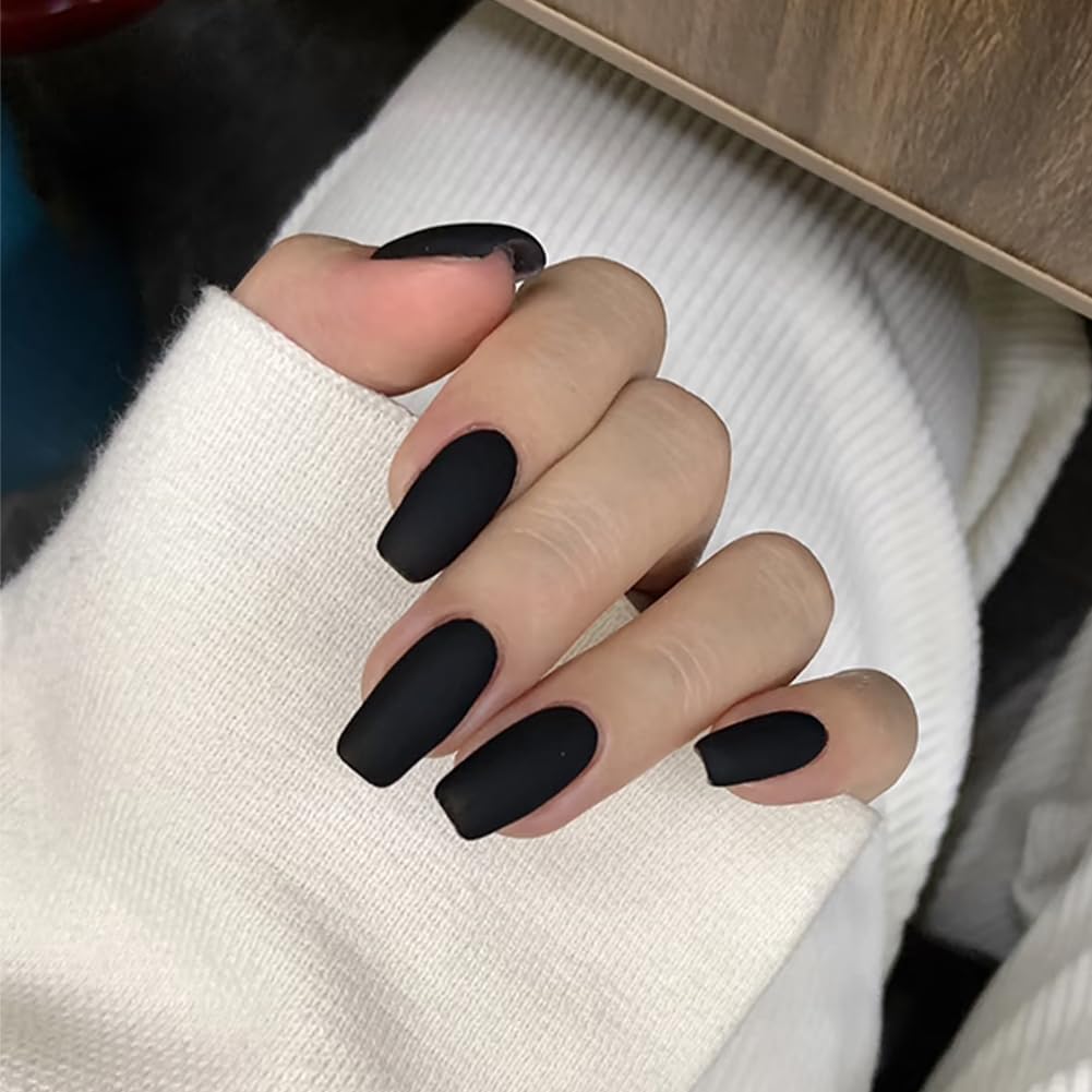 COSMOO Matte Black Nail Polish Air Dry, Quick Dry Dark Lacquer Nail Art Varnish, Velvet Mist Effect Matte Finish Nails Polish for Ladies, 0.41 fl oz