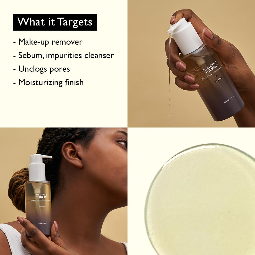 HARUHARU wonder Black Rice Moisture Cleansing Oil, Double Cleansing, Daily Makeup remover, Pore and Blackheads Oil Cleanser, Korean Skincare for sensitive Skin