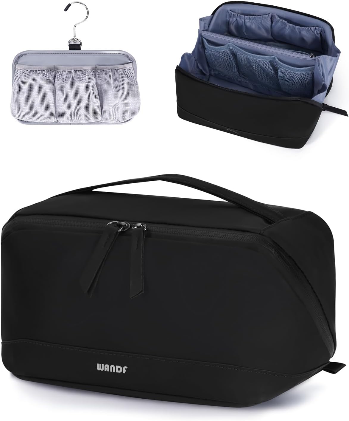 Toiletry Bag for Men - PU Leather Travel Organizer with Waterproof Hanging Pouch | Black Dopp Kit