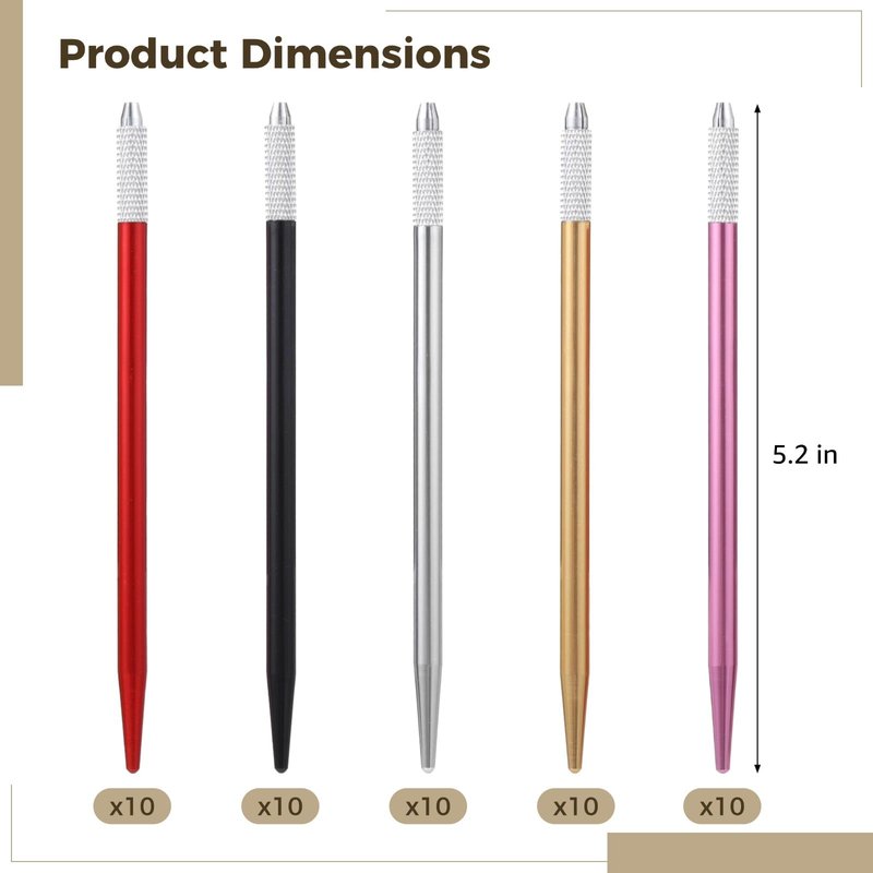 50PCS Microblading Pen, Manual Microblading Eyebrow Pens, Aluminum Pen Tool for Eyebrow, Eyeliner & Lip Line, Precision Tool for Beauty Salons and Beginners, 5 Colors (50PCS)
