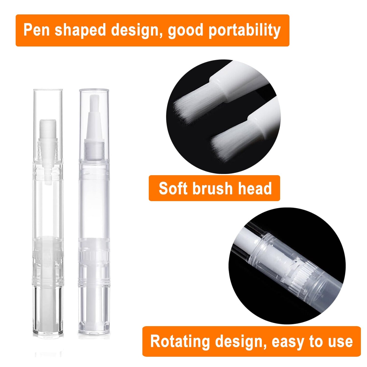 Rvetol 30 Pack 5 ML Cuticle Oil Pens, Empty Nail Oil Pen Transparent Twist Pens with Brush Tip Cosmetic Lip Gloss Containers Applicators Eyelash Growth Liquid Tube with Sticker