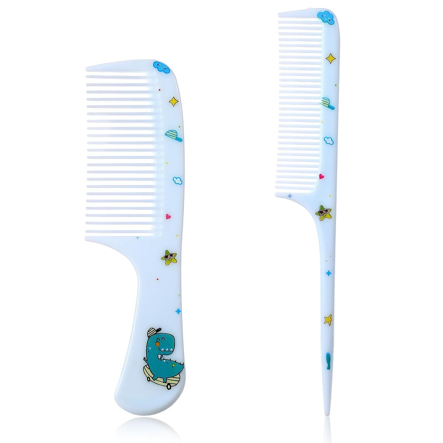 Mini Hair Comb Set - 2 Pcs Portable Detangling Combs for All Hair Types | Blue Dinosaur Design