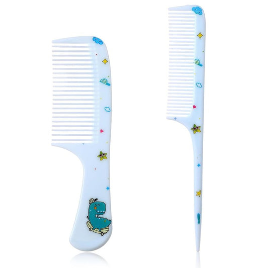 Mini Hair Comb Set - 2 Pcs Portable Detangling Combs for All Hair Types | Blue Dinosaur Design