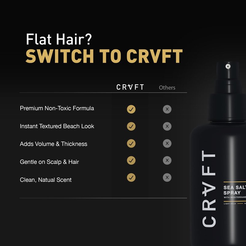 CRVFT Sea Salt Spray 1oz | Light Hold/Natural Finish | Add Volume & Texture | Ideal for All Hair Types & Lengths | Men's Texturizing Surf Spray | Made in the USA | Paraben & Sulfate Free [Scented]
