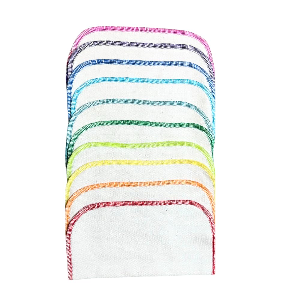 Gina's Soft Cloth Shop 1 Ply Organic Birdseye Washable Baby Wipes 8x8 Inches Set of 20 Rainbow Assortment- Proudly Made in The USA!