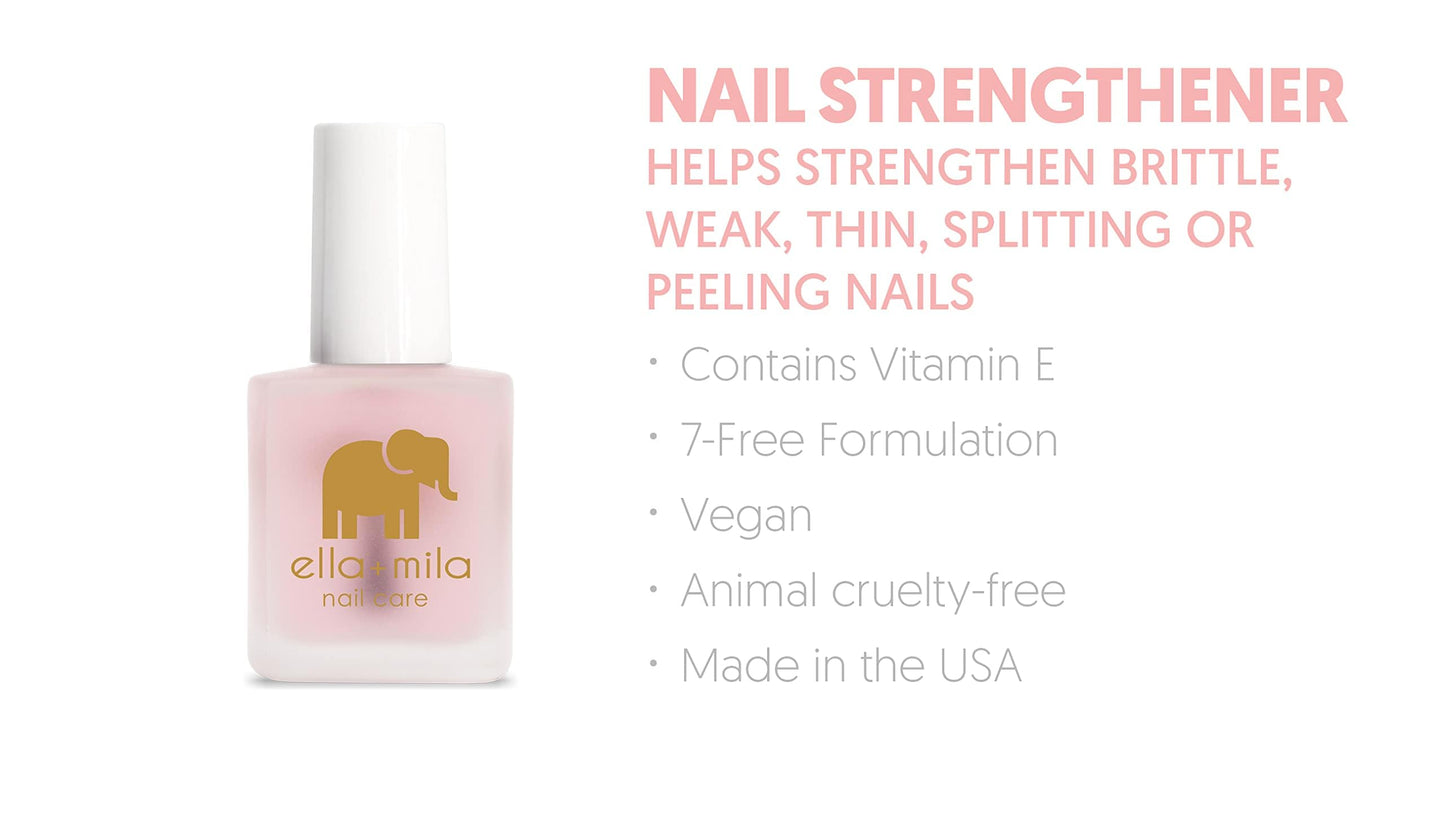 ella+mila Nail Strengthener and Growth Treatment - First Aid Kiss Nail Hardener for Damaged Brittle Thin Nails - Strengthening Polish with Vitamin E - Vegan (2-Pack)