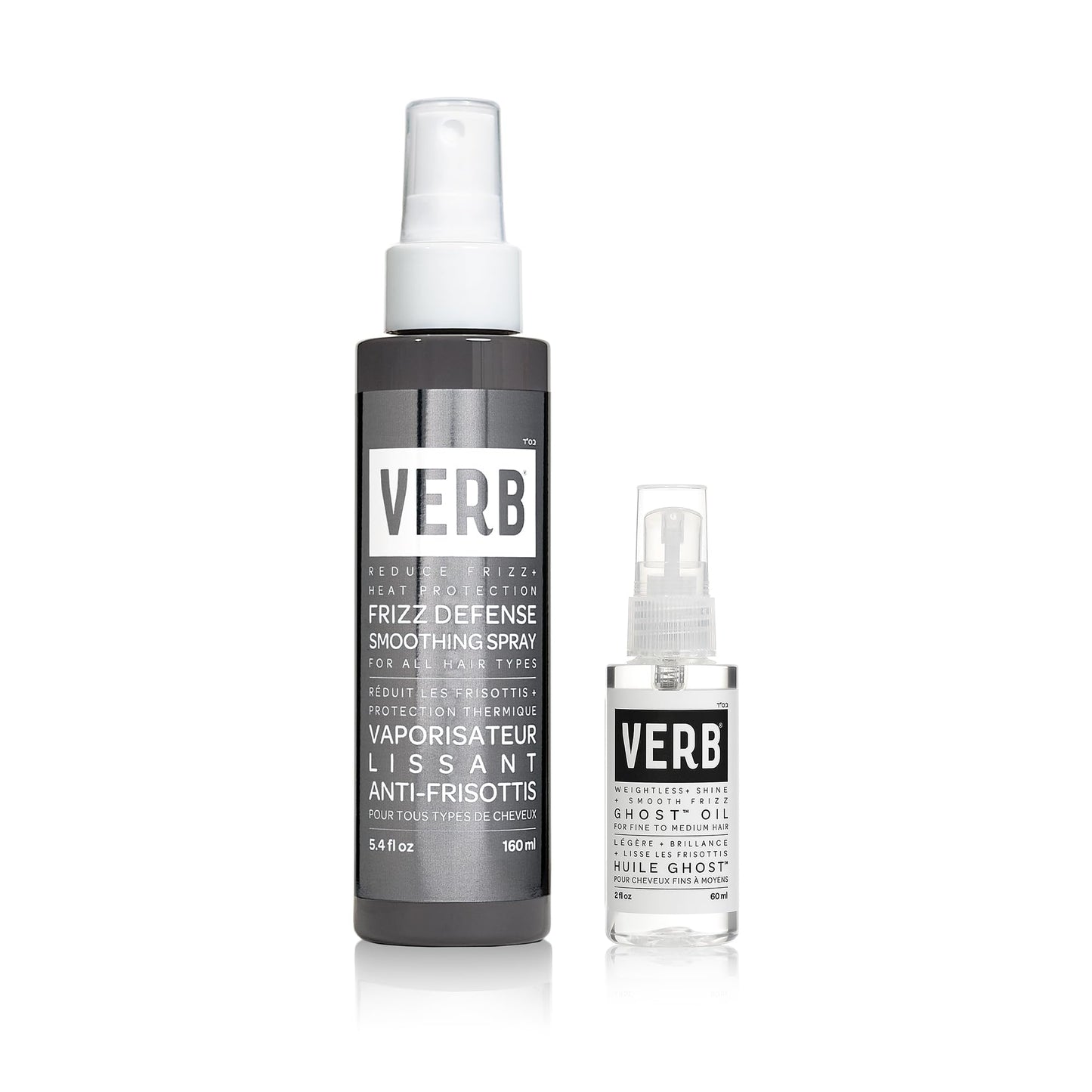 Bundle of VERB Ghost Oil, 2 fl oz- Weightless Hair Oil for Fine to Medium Hair – + VERB Frizz Defense Smoothing Spray, 5.4 fl oz – Anti-Frizz Shield + Heat Protection for Sleek Blowouts