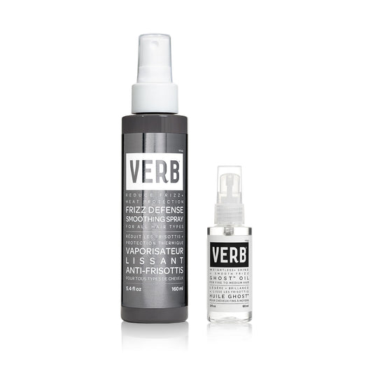 Bundle of VERB Ghost Oil, 2 fl oz- Weightless Hair Oil for Fine to Medium Hair – + VERB Frizz Defense Smoothing Spray, 5.4 fl oz – Anti-Frizz Shield + Heat Protection for Sleek Blowouts