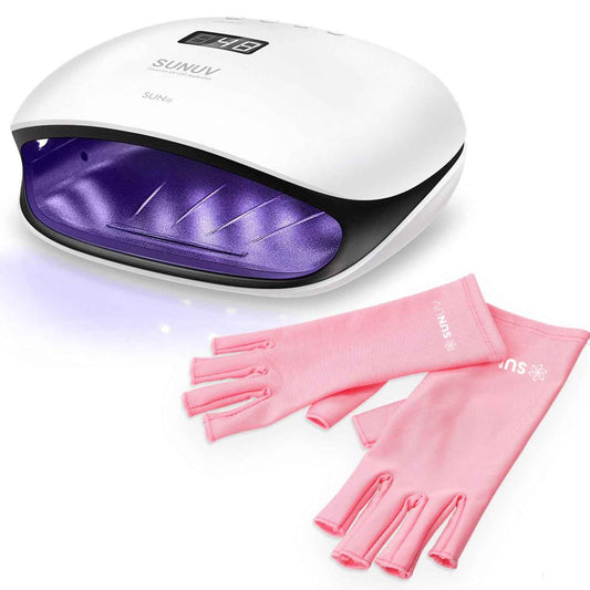 48W SUNUV SUN4 UV LED Nail Lamp & UV Gloves Set - Professional Gel Polish Dryer for Home Salon