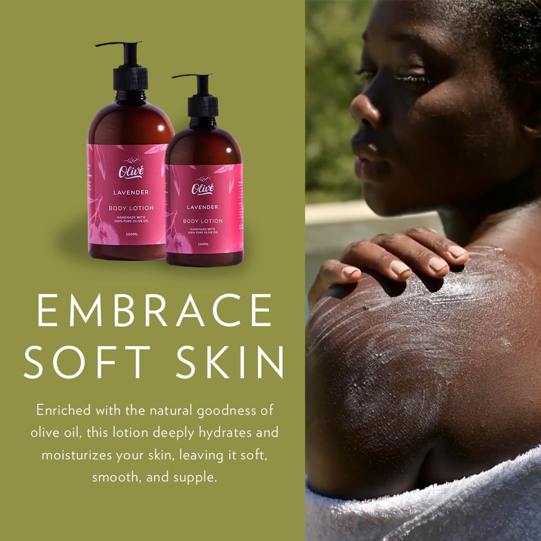 Olivé 100% Pure Olive Oil Body Lotion with Lavender Scent – Made with Natural Ingredients | Gentle Hydration & Nourishing Care for Soft, Smooth, Healthy-Looking Skin | 500ml Pump Bottle