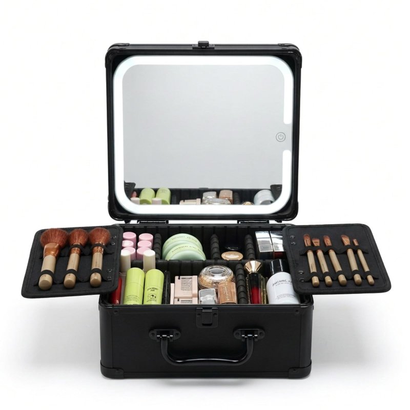 Leeora&Leekoo Makeup Box with Lighted Mirror,Portable Makeup Train Case Organizer (Pink)