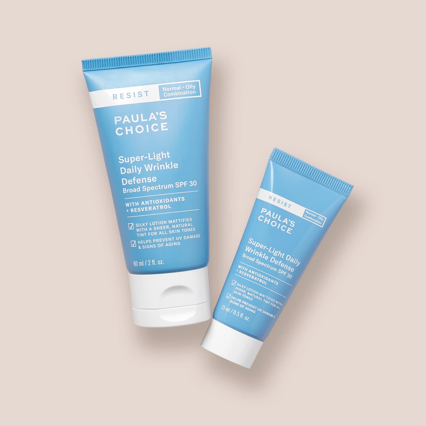 Paula's Choice RESIST Super-Light Daily Wrinkle Defense SPF 30 Duo, Matte Tinted Face Moisturizer, UVA & UVB Protection, Mineral Sunscreen for Oily Skin, Fragrance-Free, Set of 2