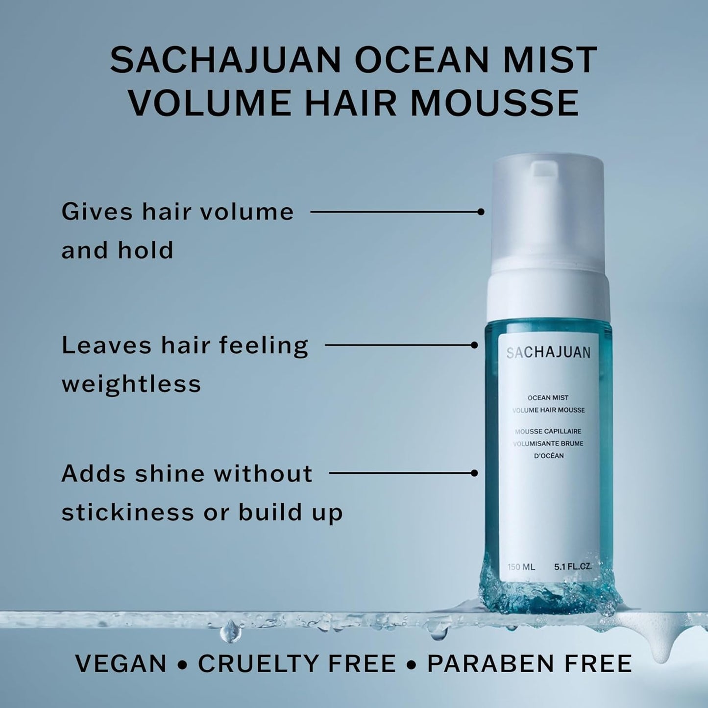 SACHAJUAN Ocean Mist Volume Hair Mousse | Lightweight Volumizing Mousse for Lift, Grip & Texture | Soft, Touchable Finish & Shine | Ocean Silk Technology | Vegan & Paraben-Free | 5.1 fl oz