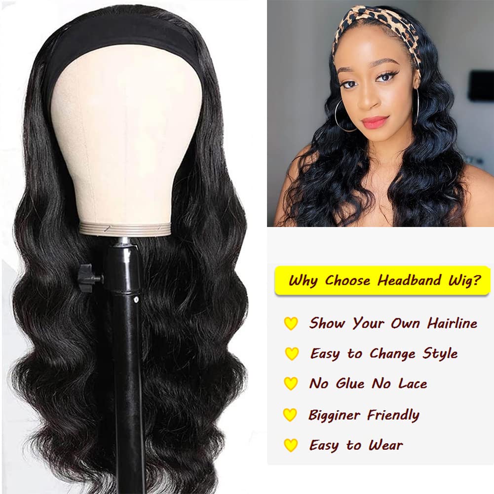 Miss Lee Headband Wigs for Black Women Human Hair 18 Inch Glueless Body Wave Headband Wig Human Hair 100% Brazilian Virgin Hair Machine Made Head band Wig 150% Density