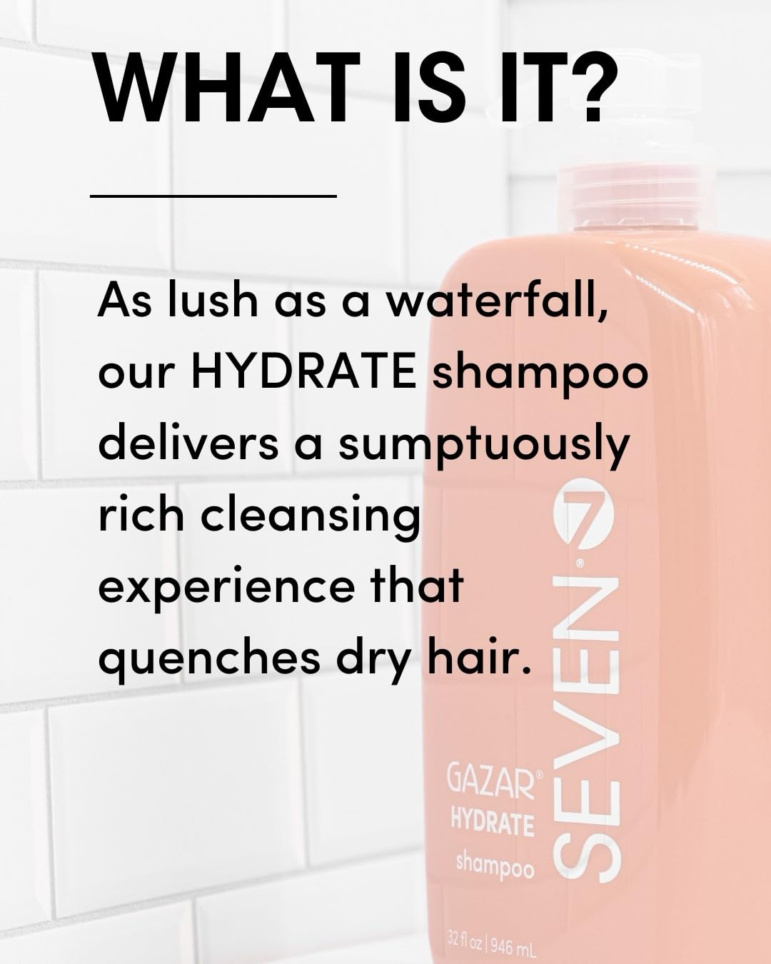 SEVEN Hair Care Gazar Hydrate Sulfate Free Shampoo for Women & Men, Sulfate & Paraben Free, Cruelty Free with Pro Vitamin B5, Sugarcane + Moisturizing Cactus Flower for Dry Hair, Made in USA