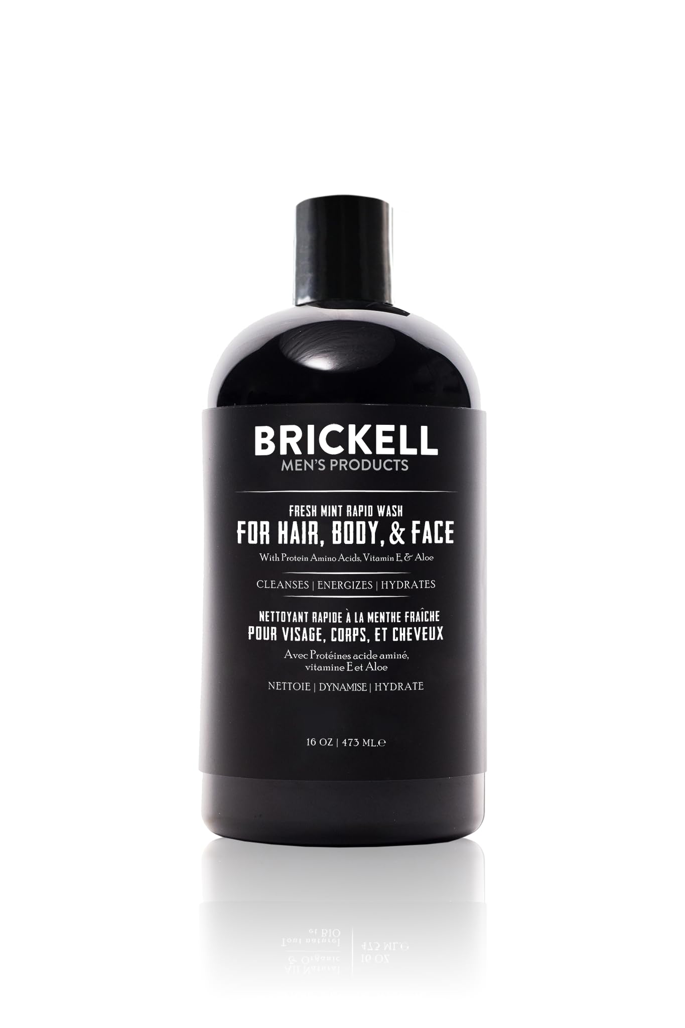Brickell Men's Rapid Wash, 3 in 1 Body Wash Gel for Men, With Aloe, Vitamin E, and Jojoba Oil, 16 Ounce, Fresh Mint Scent