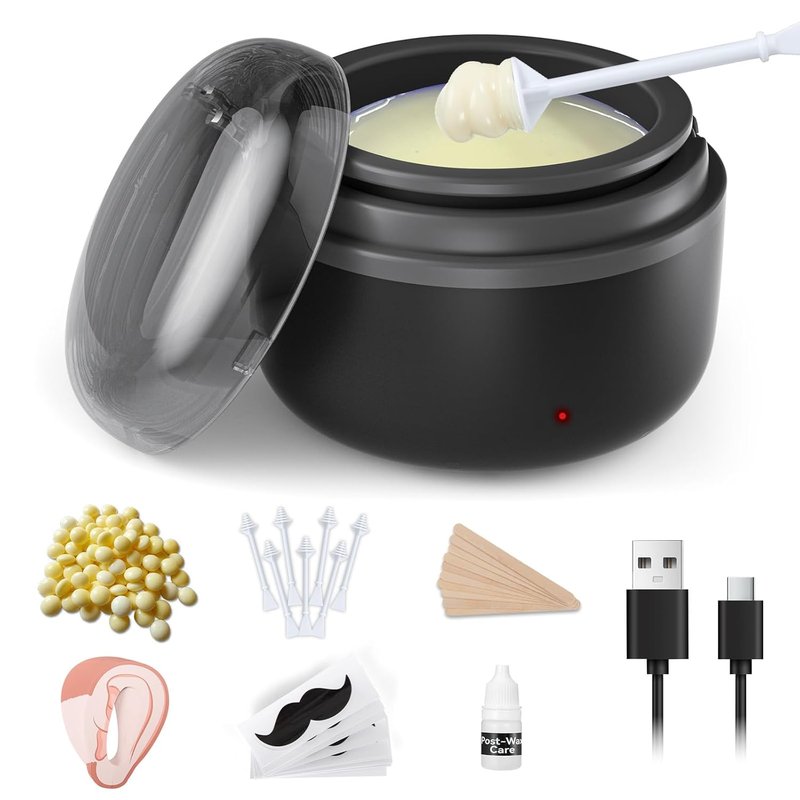 Nose Wax Kit for Men - Painless Ear Hair Removal | 100g Wax, 40 Sticks, USB Heating, Black