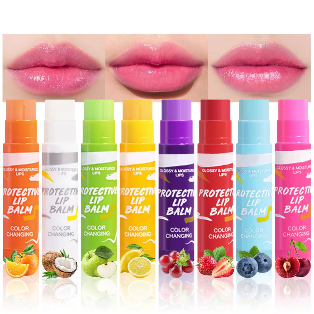 BINGBRUSH Color Changing Lipstick Set - 8PCS Moisturizing & Waterproof Lip Tint | Hydrating Fruit Flavor for Women