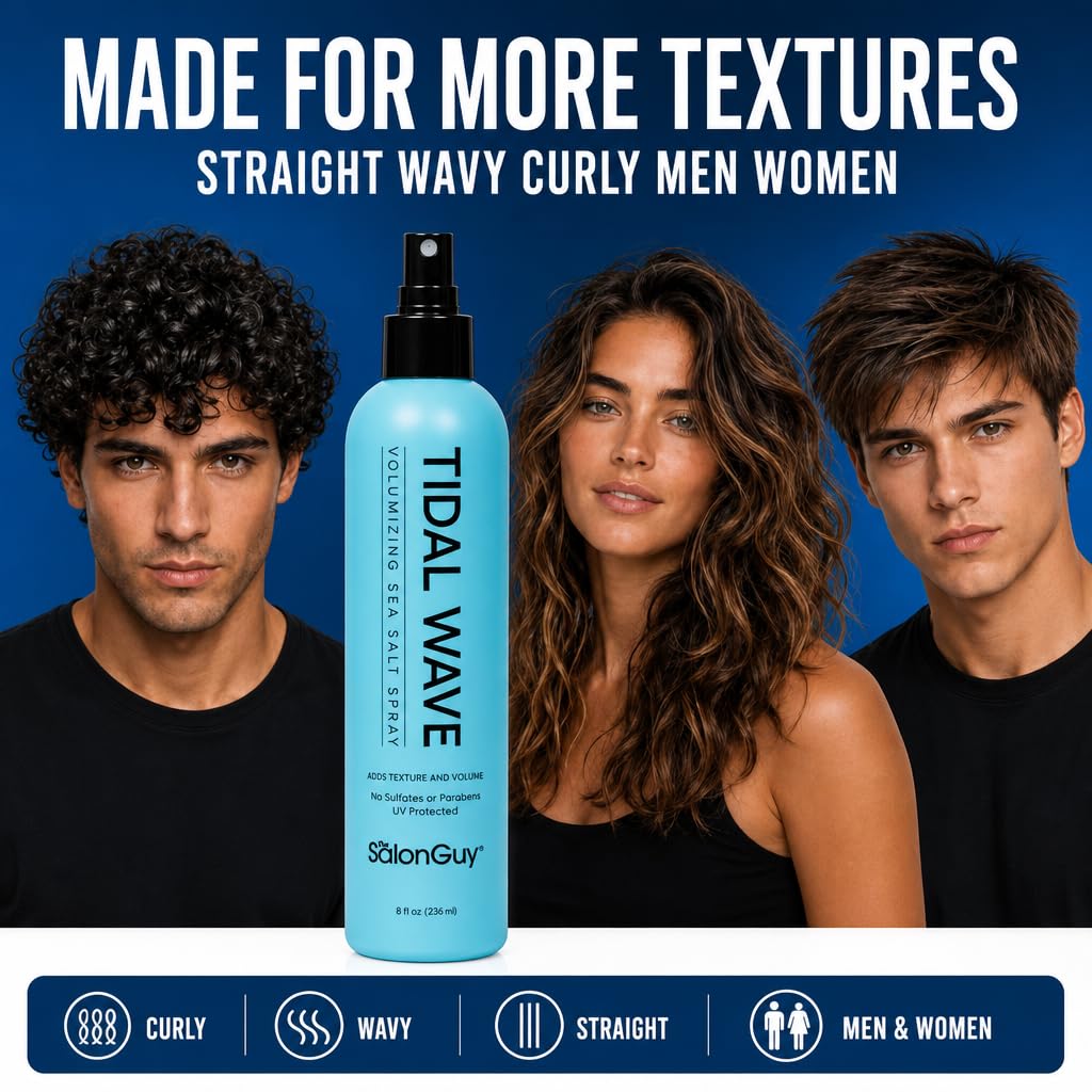 THESALONGUY Tidal Wave Sea Salt Spray for Hair – Volumizing & Texturizing Spray for Beach Waves, Thickness & Lift – Hairstylist Created Daily Wavy Hair Products for Men & Women (8 oz.)